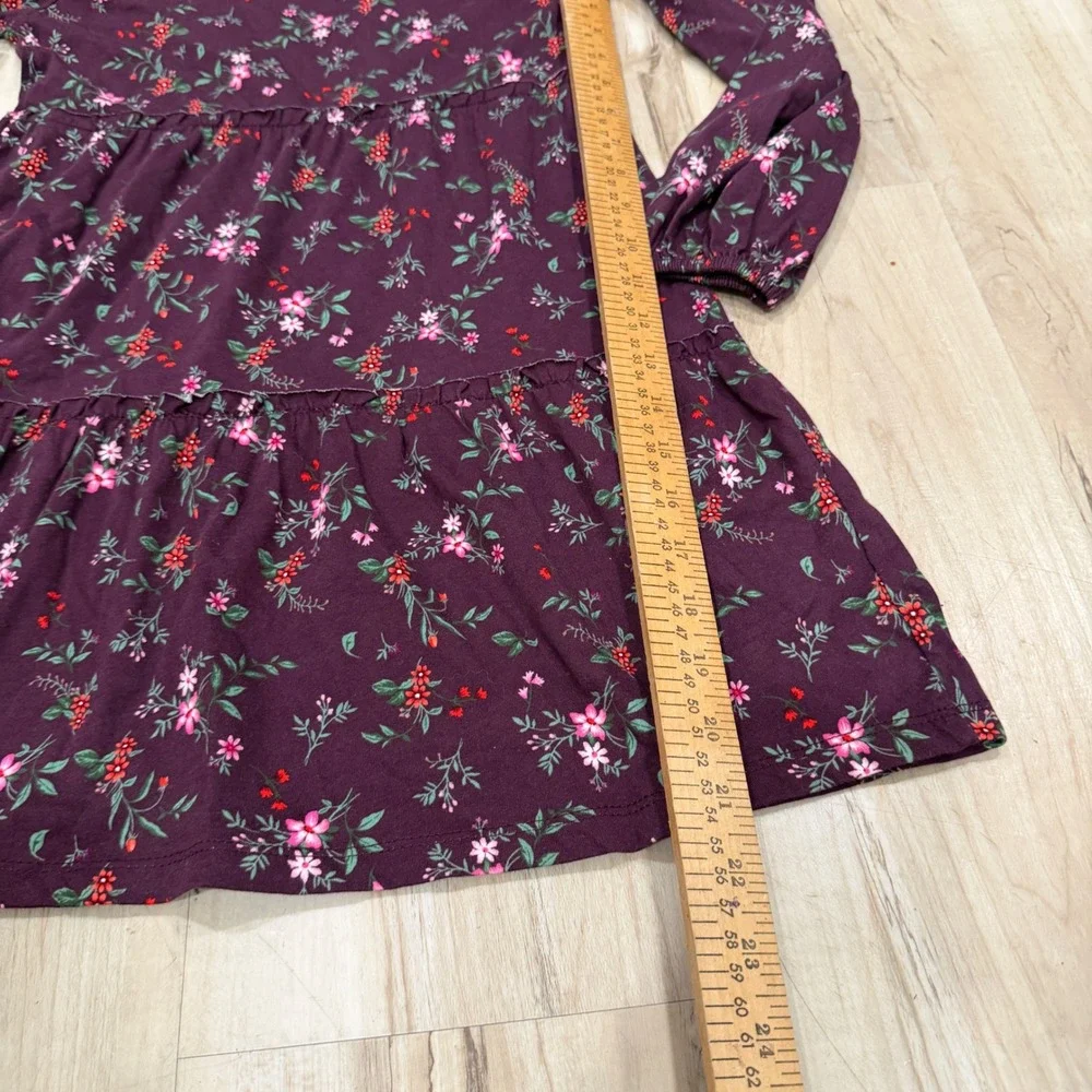 Old Navy Kids Girls Plum Floral Long Sleeve Tiered Jersey Dress L 10-12 NEW